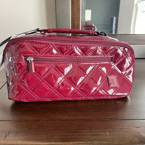 Quilted Red Wine Patent Leather Makeup Bag